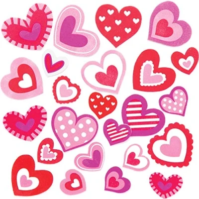 Image of Baker Ross AT550 Heart Foam Stickers Pack of 120, Self adhesives, Perfect for Children to Decorate Collages and Crafts, Ideal Schools, Craft Groups, Party Crafting, Home