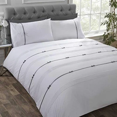 Image of Rapport Home Contemporary White Single Quilt Cover Set with Elegant Ribbon and Bows Embroidery