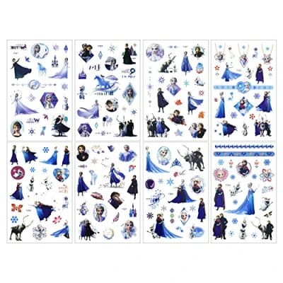 Image of 8 Sheets Frozon Temporary Tattoo, 150+pcs Fake Waterproof Tattoo Frozen Sticker for Boy Girl Teens Birthday Party Bags Fillers Favors Supplies Gifts Goodies Decoration