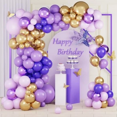 Image of Purple Balloons Arch Kit 110pcs Birthday Decorations with Lilac Gold Metallic Balloons, Balloon Garland for Party Decoration, Wedding, Anniversary, Bridal Shower