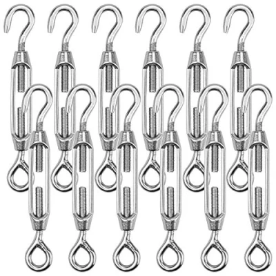 Image of Hedume 12 Pack M4 Hook &amp; Eye Turnbuckle Wire Rope Tension 304 Stainless Steel