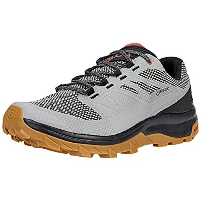 Image of Salomon Outline GTX Hiking Waterproof Shoes For Men, Grey (Frost Gray/Black/Burnt Brick), 7.5
