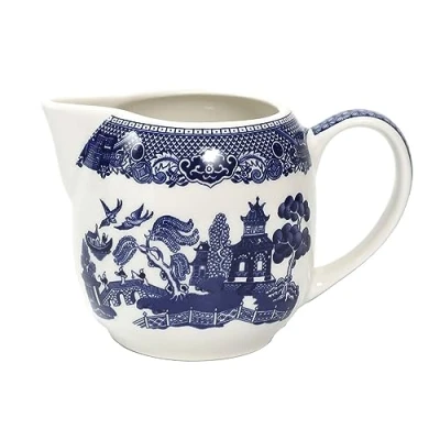 Image of UNIQUE HOME LIVING Blue Willow Cream Jug 260ml Gravy Cup Ceramic Georgian Vintage Oriental Design