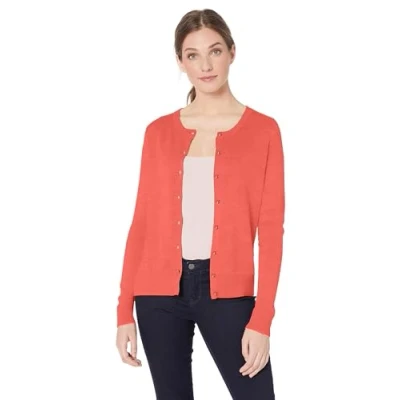 Image of Amazon Essentials Women&#039;s Lightweight Crewneck Cardigan Jumper (Available in Plus Size), Coral Pink, XXL