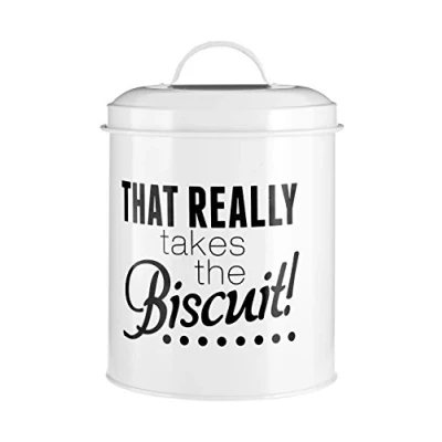 Image of Premier Housewares 507479 Pun and Games Biscuit Canister, White 14 x 16 cm