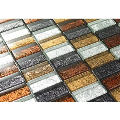 Image of Mosaic Tile Sheet Rectangle 300 x Bathroom Kitchen Splashback Wall Mixed Copper Grey