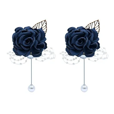 Image of Shiwaki 2pcs wedding supplies decoration girl bridesmaid boutonniere prom party gift (Dark blue)