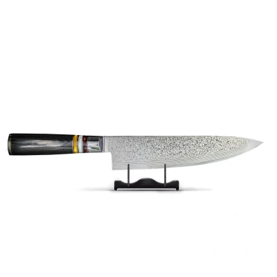 Image of Japanese damacus chef&#039;s knife 20cm Micarta Jewels Black