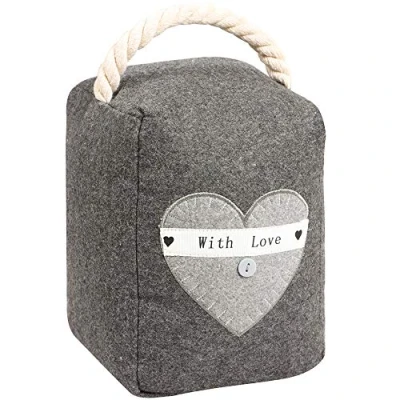 Image of Door Stop Grey 1.4kg Doorstop Embroidered Fabric Heart Stopper