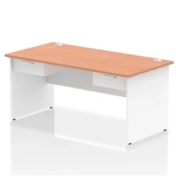 Image of Impulse 1600x800 Desk Beech/White Panel End 2x1 Drawer Fixed Ped