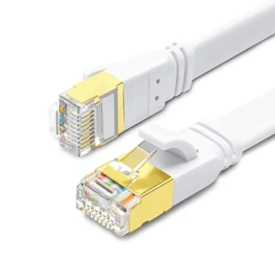Image of Yauhody CAT8 Ethernet Cable 10M LAN Flat High Speed 40Gbps 2000MHz SFTP Internet Network with Gold Plated RJ45 Connector for Router, PC, Hub, Laptop, Gaming (White,10m)