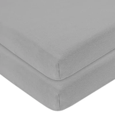Image of Dudu N Girlie Mini Cot Bed Sheets Fitted Cotton Spacesaver Jersey Soft Bedsheet Hypoallergenic Elasticated Breathable Travel (Pack of 2, Grey)