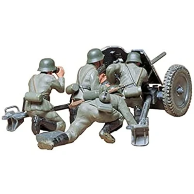 Image of Pak 35/36 anti tank gun model kit, WWII period, with figurines (4), Tamiya 300035035, 1:35, 3.7 cm