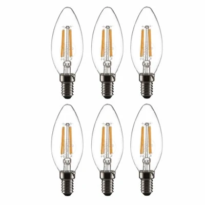Image of TEKLED® C35 Candle DIMMABLE Filament Vintage LED Bulbs E14 Small Edison Screw Energy Saving 4W Light Bulb 40W Equivalent Clear 2700K 470LM 6 Pack Warm White