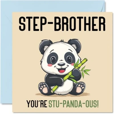 Image of Birthday Cards for Step Brother Stu Panda ous Funny Happy Card from Sister, Sibling Gifts, 145mm x Joke Greeting Men Him