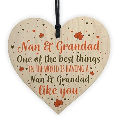 Image of RED OCEAN Nan Grandad Gifts Hanging Wooden Heart Sign Birthday Christmas Xmas Grandparent