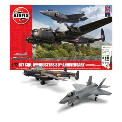 Image of Airfix Aircraft Model Building Kits A50191 617 SQN. Dambusters 80th Anniversary Miniature Craft Kit, 1/72 Scale Plastic Plane for Adults to Build Aeroplane Gifts Men