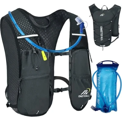 Image of ONETOALL Running Vest Women with Water Bladder 2L, 6L Reflective Hydration Backpack Mens, Lightweight 150g for Trailrunning Hiking Marathon, Grey