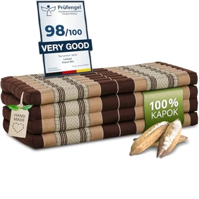Image of livasia Folding mattress with 100% natural Kapok filling, day bed, foldable cushion, extra large, XXL (brown)