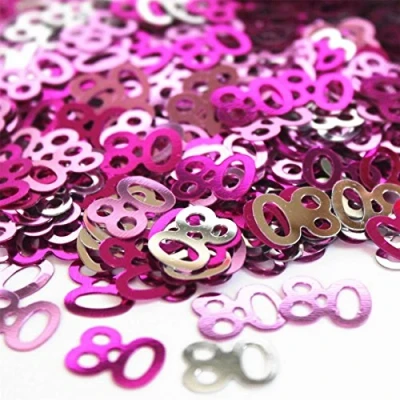 Image of 28g Pink &amp; Silver 80th Birthday Confetti Foil Metallic Glitz Table Scatter Sprinkles Age Bday Party Decorations