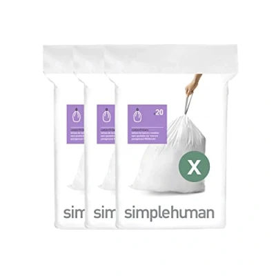 Image of simplehuman CW0272 code X Custom Fit Bin Liner Bulk Pack, White Plastic (3 Pack of 20, Total 60 Liners)