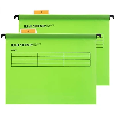 Image of Srvnpioy Foolscap Suspension Files with Tabs and Card Inserts for Filing Cabinets, Measures 41 x 25 37 cm (12 Pack, Green) Polypropylene Plastic Hanging Folders Office Home