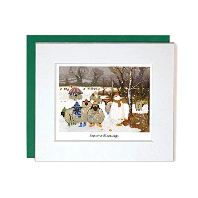 Image of &quot;Seasons Bleetings&quot; Mounted Greeting Card by Thomas Joseph Christmas Sheep Range
