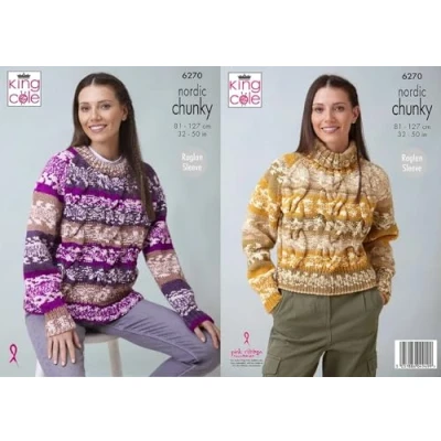Image of King Cole Knitting Pattern Ladies Cable Jumper Chunky Fair Isle Sweater (6270)
