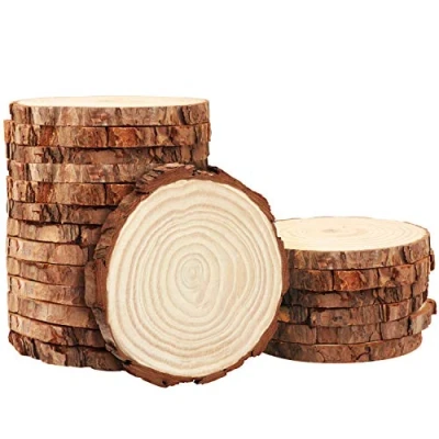 Image of Kurtzy 20 Pack Unfinished Natural Wood Slices 10 11cm Diameter &amp; 10mm Thick Rustic Wooden Log Discs with Bark Smooth Finish for Arts Crafts, DIY, Coasters, Decorations, Christmas Ornaments