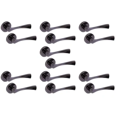 Image of HANDLEZONE® 7 Sets Zena Lever On Round Rose Door Handles, Internal Passage Latch Handles Black Nickel