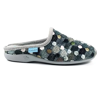 Image of Lunar Ladies&#039; Crackle Grey Slip On Slippers Textured Upper, Cushioned Insole, Easy Design, Indoor Use, Non Rubber Sole 6