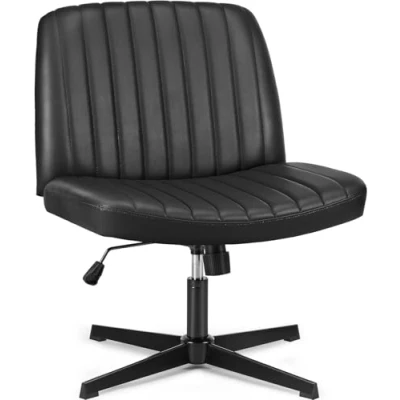 Image of OLIXIS Cross Legged Armless Adjustable Swivel Padded Home Office Desk Chair No Wheels, Black