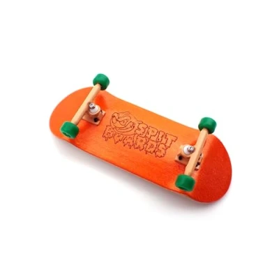 Image of SPITBOARDS 34 mm Fingerboard Complete Wood Pro Set Up (Pre Assembled, 5 Layers), Trucks, CNC Bearing Wheels, Foam Grip Tape, (Deck: Orange, Trucks: Yellow, Wheels: Green)