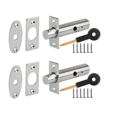 Image of HANDLEZONE® 2 Pack Mortice Security Door Bolts, 60mm Rack Bolts Silver Nickel Plated with Star Keys
