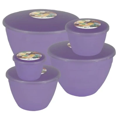 Image of Just Pudding Basins Lilac Space Saving Set of Plastic Steam Bowls and Lids 5 Popular Sizes Up to 3 Pints