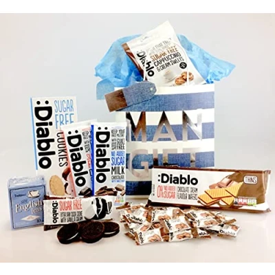 Image of &quot; Diabetic Sugar Free Gift Wrapped Belgian Chocolate &amp; Sweet Hamper Box