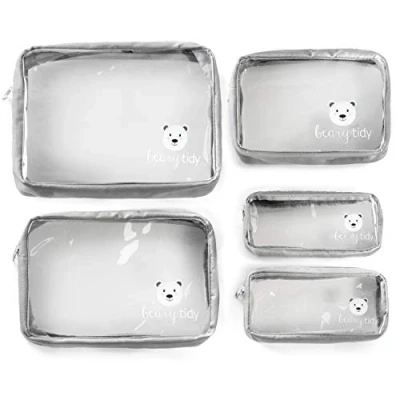Image of Beary Tidy 5 Piece Diaper Bag Organizer Pouch Set, Clear with Zippers and Nestable