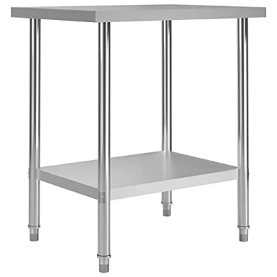 Image of vidaXL Stainless Steel Kitchen Work Table Commercial Grade, High Volume Use, Easy Clean, Customized Storage, Adjustable Non Slip Feet, Ideal for Restaurant, School, Bar 80x60x85 cm