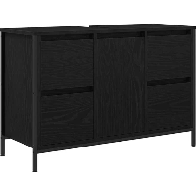 Image of vidaXL Basin Cabinet with Drawers Black Oak 90x34.5x60 cm