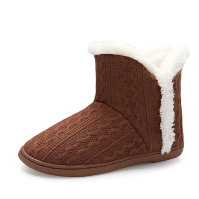 Image of DUNLOP Ladies Famous Slipper Boots, Soft Furry Upper Warm Lining Pom Poms (Rust, UK Footwear Size System, Adult, Women, Numeric, Medium, 8)