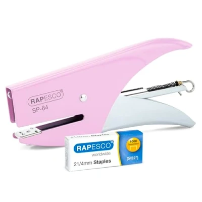 Image of Rapesco 1377 SP 64 Stapling Plier and 1000 Type 21/4mm Staples, 12 Sheet Capacity, Candy Pink
