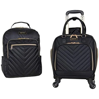 Image of Kenneth Cole Reaction Women&#039;s Chelsea 2 Piece 17&quot; 4 Wheel Spinner Underseater Carry On &amp; Matching 15&quot; Laptop Backpack, Black