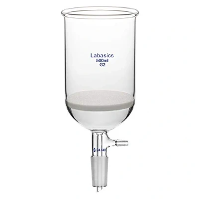 Image of Labasics Borosilicate Glass Buchner Filtering Funnel 500ml with Medium Frit (G2), 95mm Inner Diameter, 120mm Depth, 24/40 Standard Taper Joint and Vacuum Serrated Tubulation (500ml)