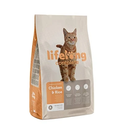 Image of Amazon Brand Lifelong Complete Dry Cat Food Rich in Chicken &amp; Rice for Adult Cats, 1 Pack of 10 kg