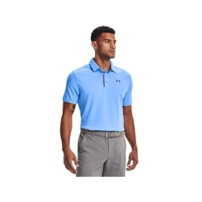 Image of Under Armour Men&#039;s Tech Golf Polo T Shirt, Carolina Blue (475)/Pitch Gray, 4XL Tall