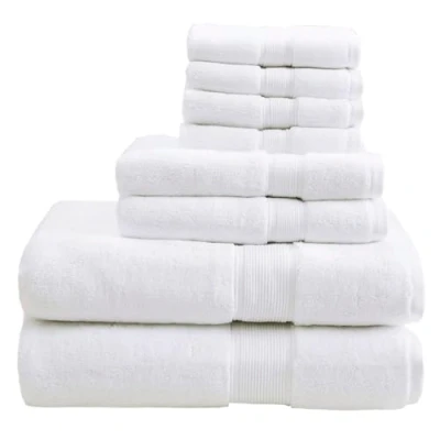 Image of Madison Park Signature 800GSM 100% Cotton Luxurious Bath Towel Set Highly Absorbent, Quick Dry, Hotel &amp; Spa Quality for Bathroom, Multi Sizes, White 8 Piece