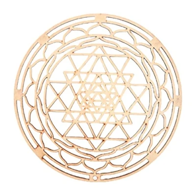 Image of Wooden Sri Yantra Wall Decor, 30CM Crystal Grid Board Wooden, Hanging Sacred Geometry Wood Art Spiritual Home Decor For Yoga/Meditation, Decoration Bedroom Living Room