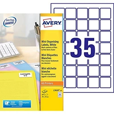 Image of Avery L7659 25 875 Mini White Adhesive Labels 35 x mm