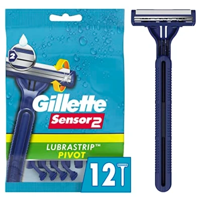 Image of Gillette Sensor2 Pivoting Head + Lubrastrip Men&#039;s Disposable Razors, 12 Count