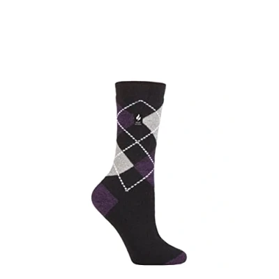 Image of Women&#039;s 1 Pair SOCKSHOP Heat Holders 1.0 TOG Ultralite Striped, Argyle &amp; Patterned Socks Valletta Black / Purple 4 8 Ladies
